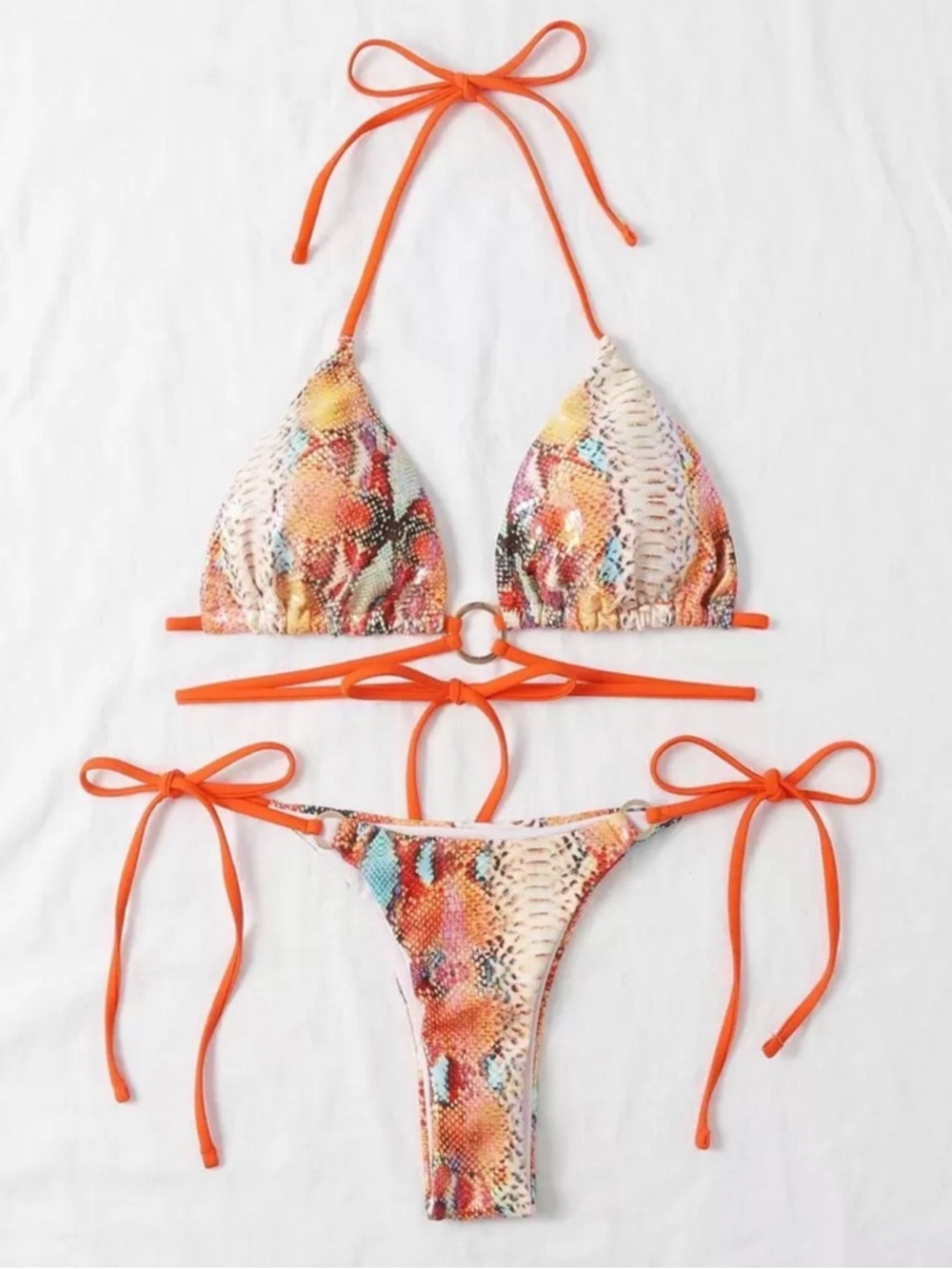 NWOT Orange Multi Snake Print String Bikini Set